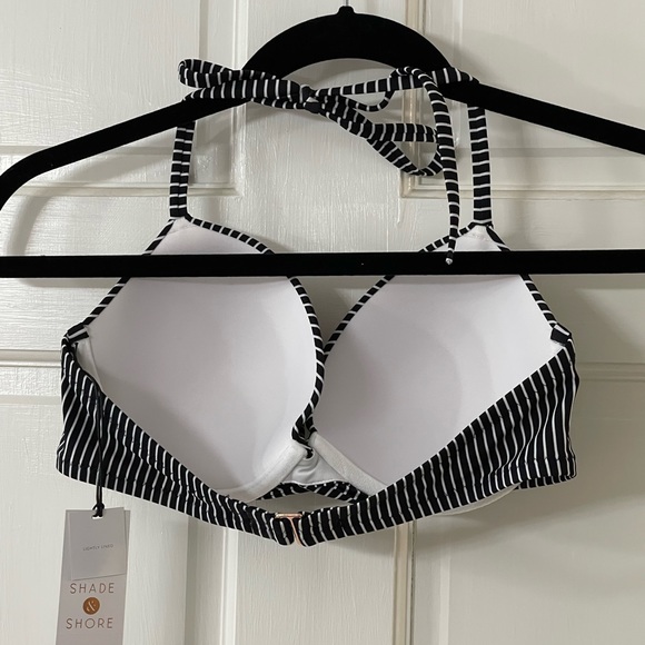 Shade and Shore Twist Front Halter Bikini swimsuit Top Striped NWT 34D - Picture 3 of 6